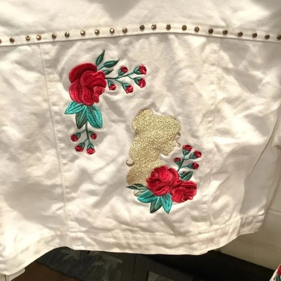 Disney White Jean Jacket with Red Floral Embroidery - Picture 2 of 8